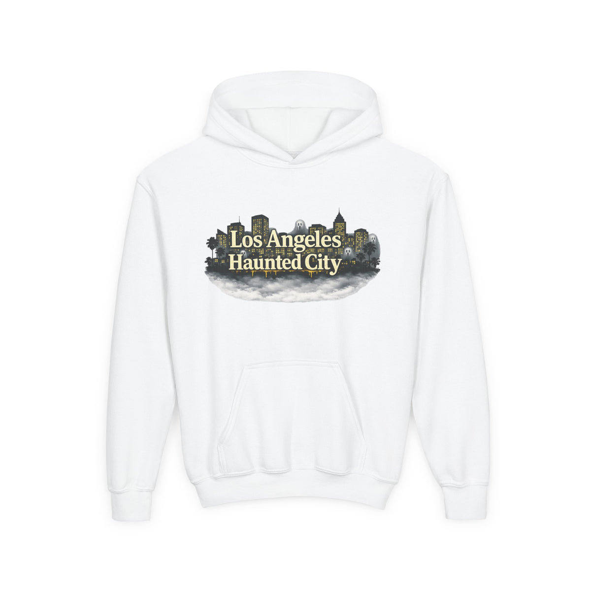 Los Angeles Haunted City Youth Hoodie — Spooky Cityscape Pullover