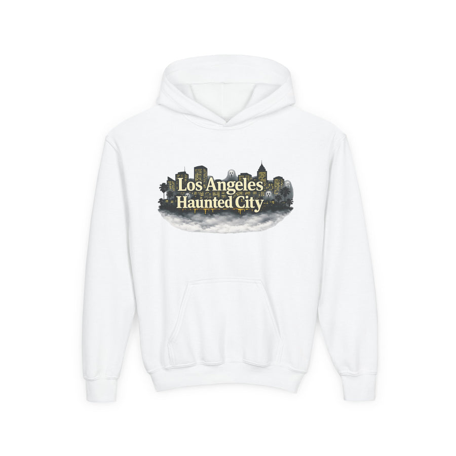 Los Angeles Haunted City Youth Hoodie — Spooky Cityscape Pullover