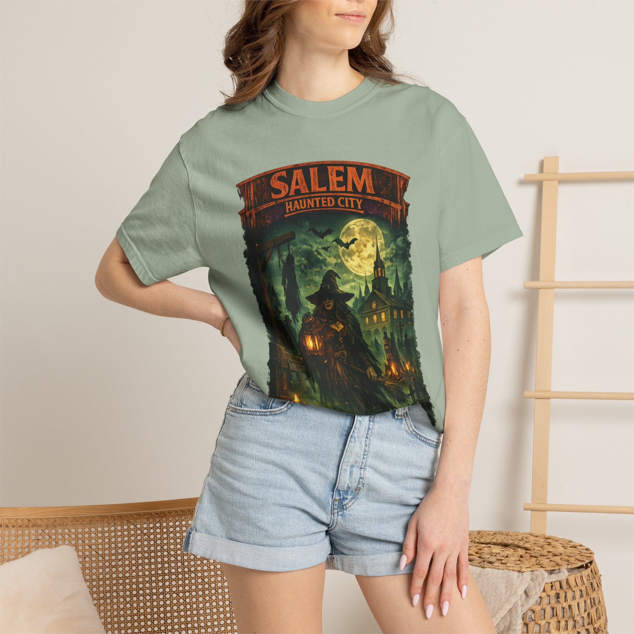Salem Haunted City T-Shirt — Spooky Witch & Jack-O'-Lantern Halloween Tee