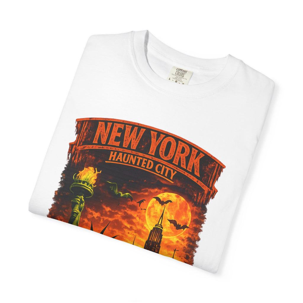 New York Haunted City T-Shirt — Spooky Statue of Liberty Skyline Tee