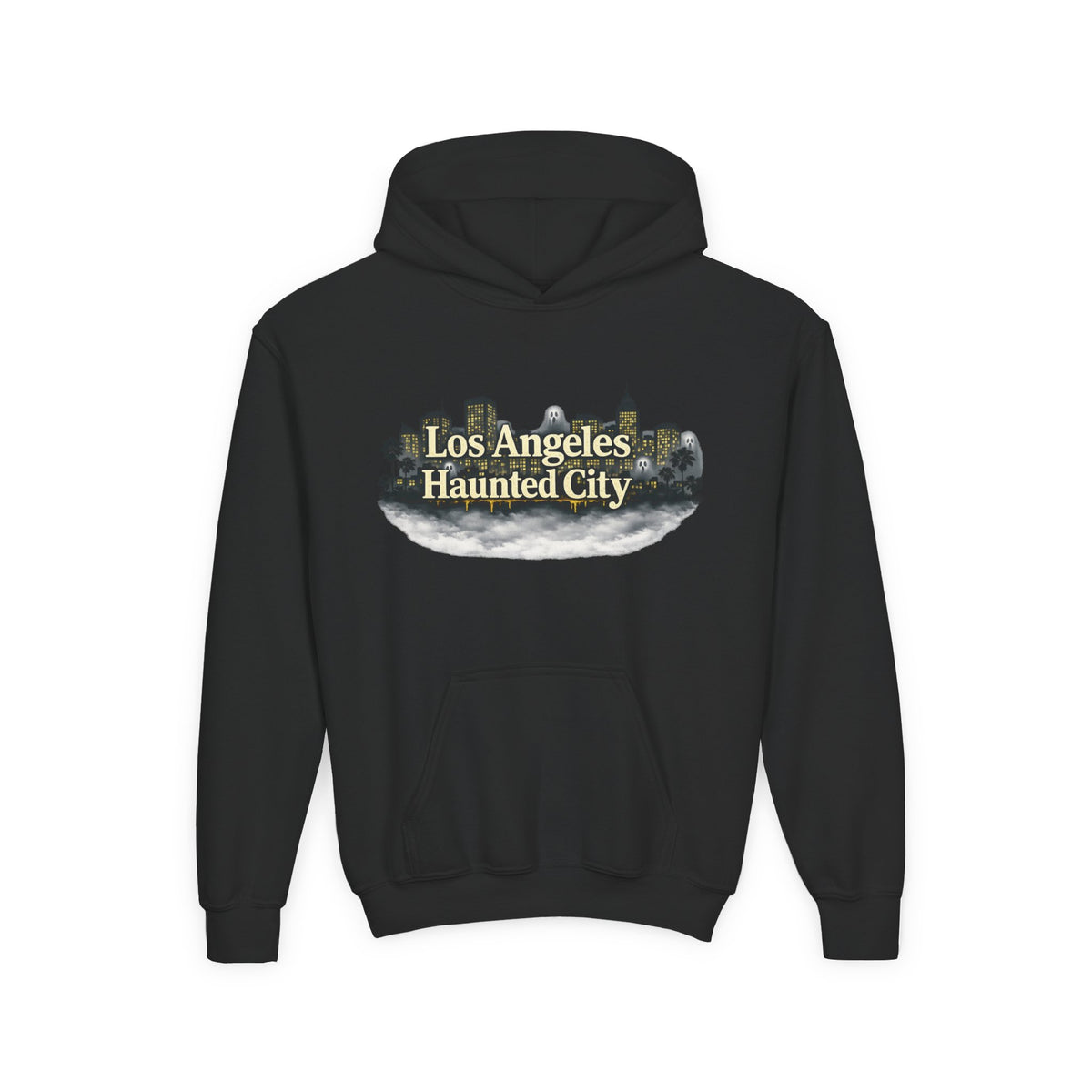 Los Angeles Haunted City Youth Hoodie — Spooky Cityscape Pullover