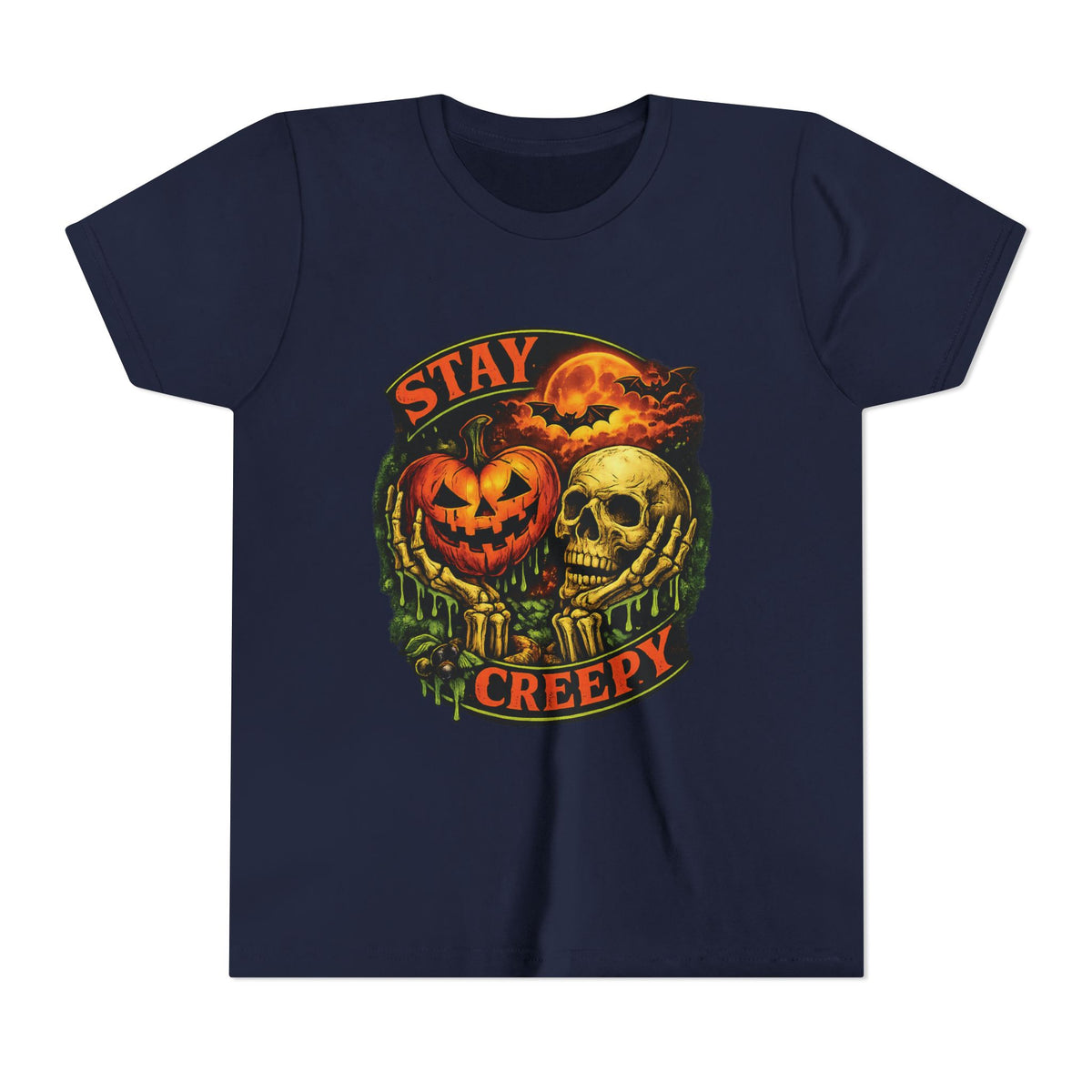 Stay Creepy Youth Tee — Halloween Pumpkin & Skull Kids T-Shirt