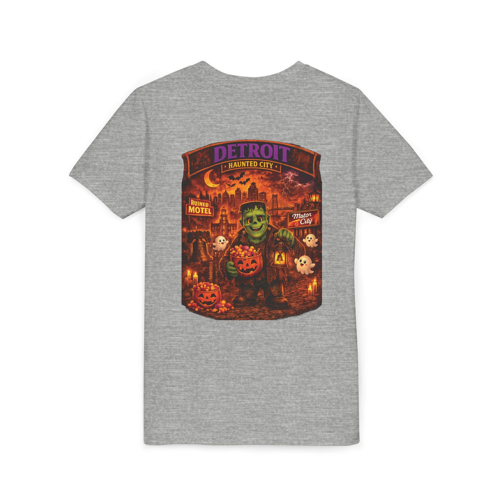 Detroit Haunted City Youth Tee — Halloween Monster Pumpkin Graphic