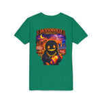 Jacksonville Haunted City Youth Tee — Halloween Smiling Mask Character
