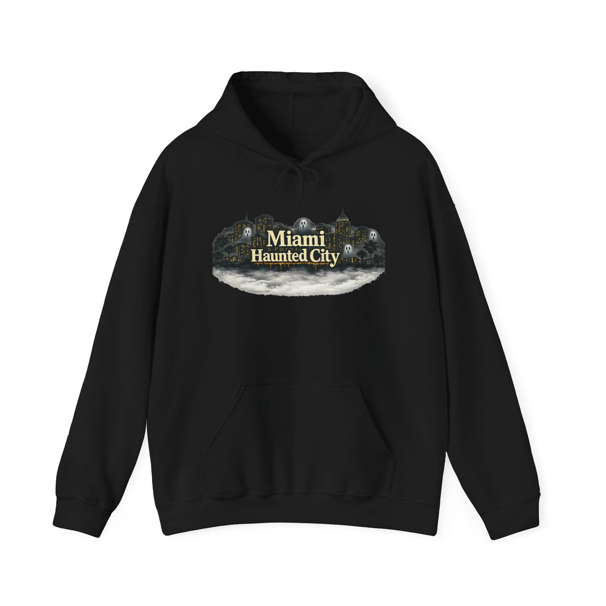 Miami Haunted City Hoodie — Vintage Haunted House Graphic Pullover
