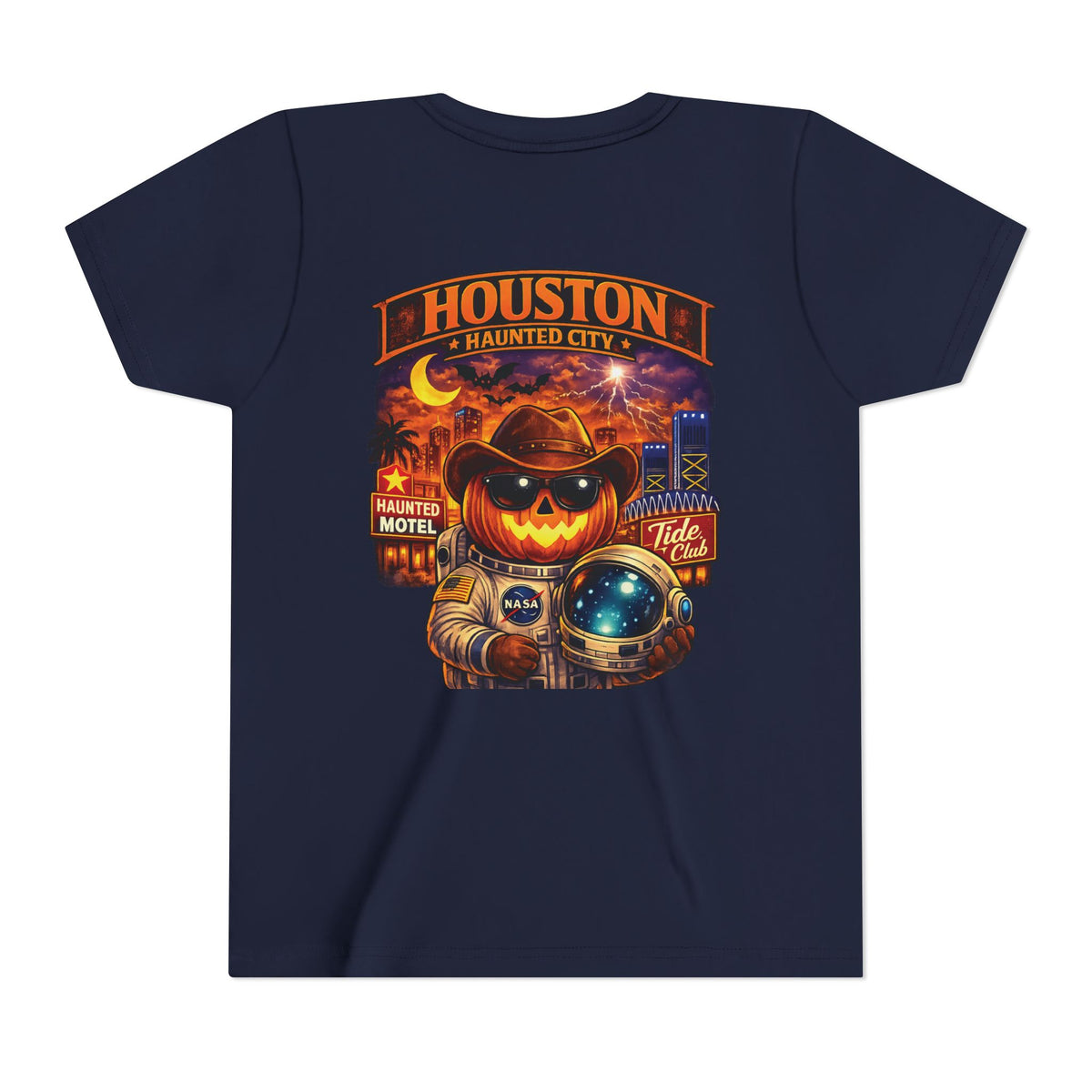 Youth Tee - Houston Haunted City Pumpkin Astronaut Halloween Shirt